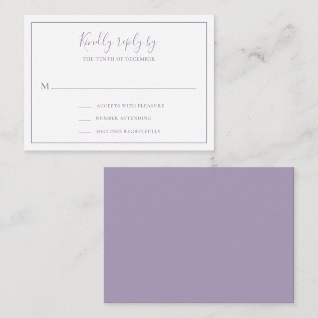 Traditional Dusty Purple Mini Wedding RSVP Card (Front/Back)