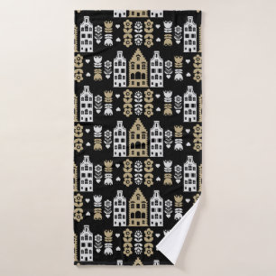 Traditional Dutch Folk Art Print Bath Towel