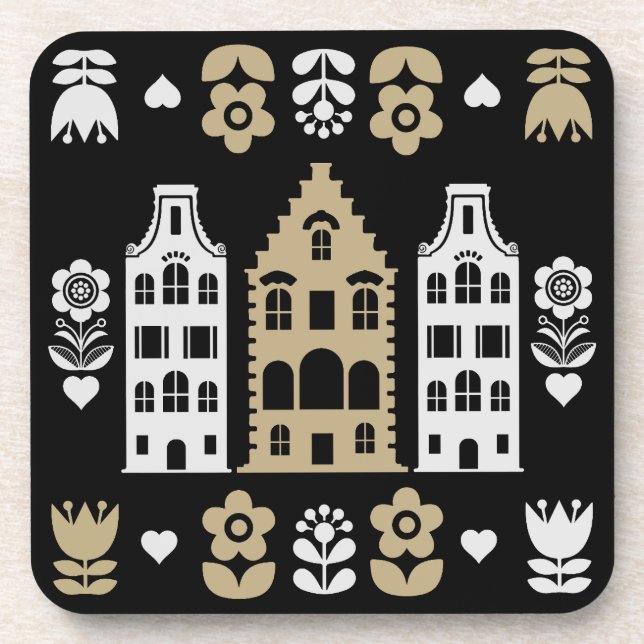 Traditional Dutch Folk Art Print Coaster (Front)