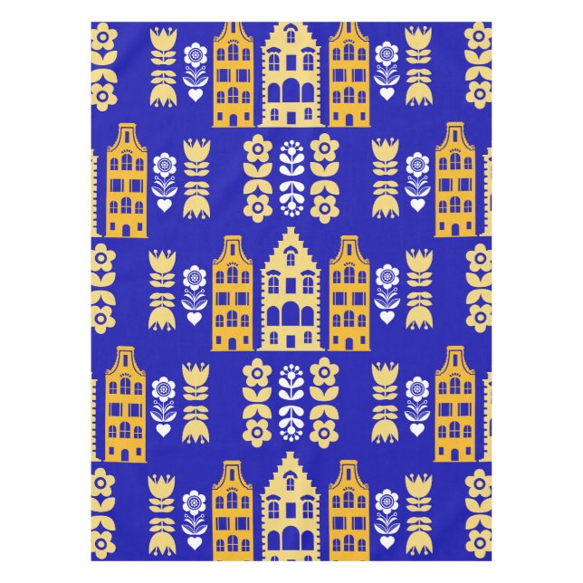 Traditional Dutch Folk Art Print Tablecloth (Front)