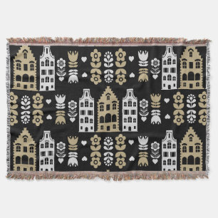Traditional Dutch Folk Art Print Throw Blanket