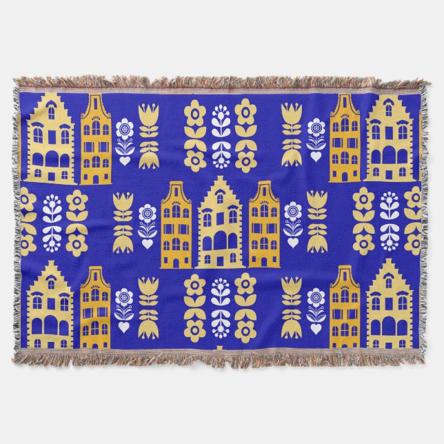 Traditional Dutch Folk Art Print Throw Blanket (Front)