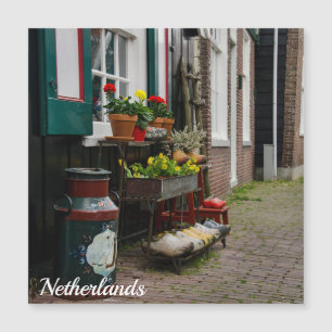 Traditional dutch wooden shoes on street