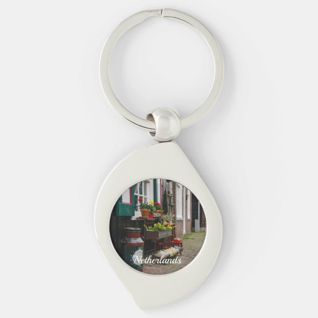 Traditional Dutch wooden shoes on street Key Ring (Front)