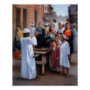 Traditional Egyptian Sweet Potato Vendor Vintage  Poster