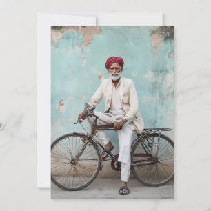 Traditional Elderly Indian Man Vintage Bicycle Invitation