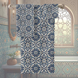 Traditional Elegance Blue & White Morrocan Tiles Bath Towel Set