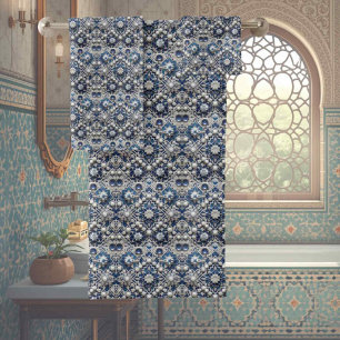 Traditional Elegance   Blue & White Morrocan Tiles Bath Towel Set