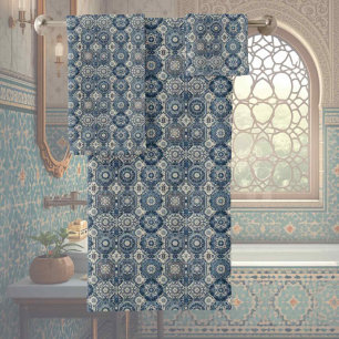 Traditional Elegance   Blue & White Morrocan Tiles Bath Towel Set