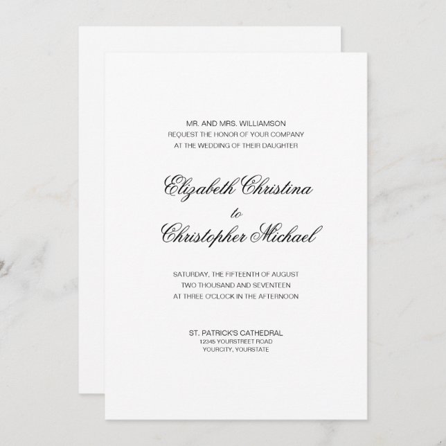 Traditional Elegance in Black and White (no rcptn) Invitation (Front/Back)