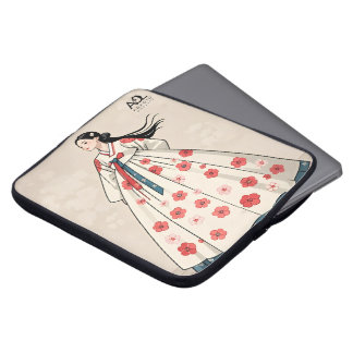 Traditional Elegance: Woman in Floral Patterned Ha Laptop Sleeve