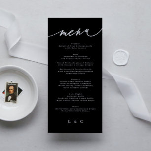 Traditional Elegant Black White Monogram Menu