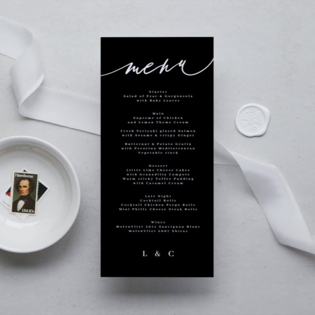 Traditional Elegant Black White Monogram Menu (Creator Uploaded)