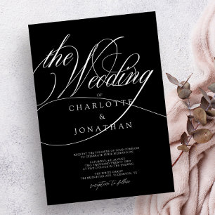 Traditional Elegant Calligraphy Black Wedding Invitation