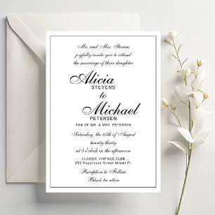 Traditional elegant classic black white wedding invitation