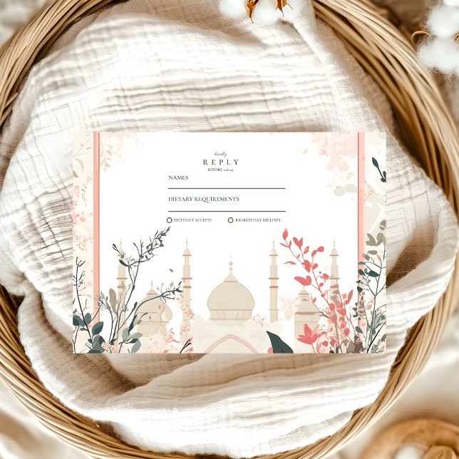 Traditional Elegant Floral Islamic Wedding RSVP Card (Creator Uploaded)