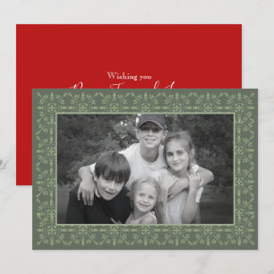 Traditional Elegant Green Simple Photo Snowflakes Holiday Card