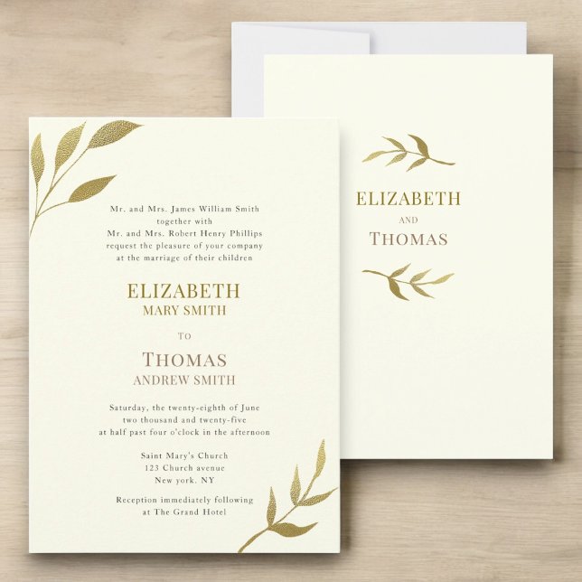 Traditional  elegant ivory and gold wedding invitation (traditional text modern minimal gold and ivory wedding invitation 
)