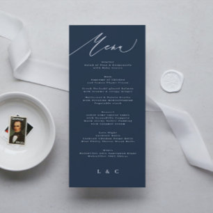 Traditional Elegant Navy Blue Calligraphy Menu