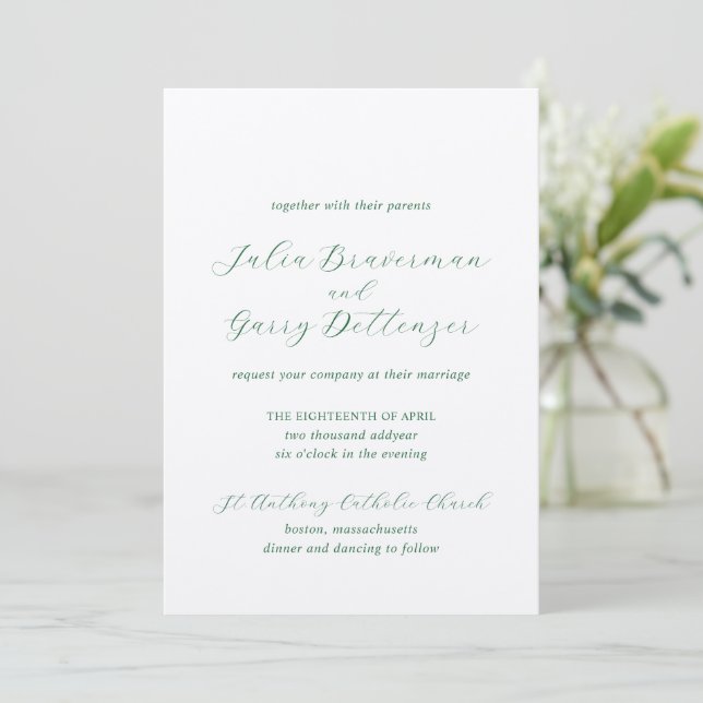 Traditional Emerald Green Elegant Wedding Invitation (Standing Front)