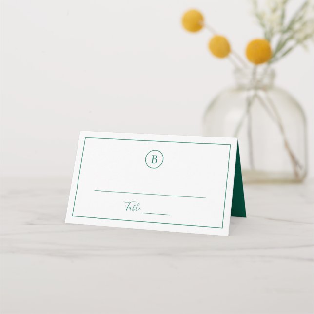 Traditional Emerald Green Elegant Wedding Place Card (Front)