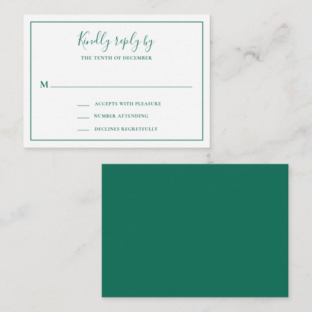 Traditional Emerald Green Mini Wedding RSVP Card (Front/Back)