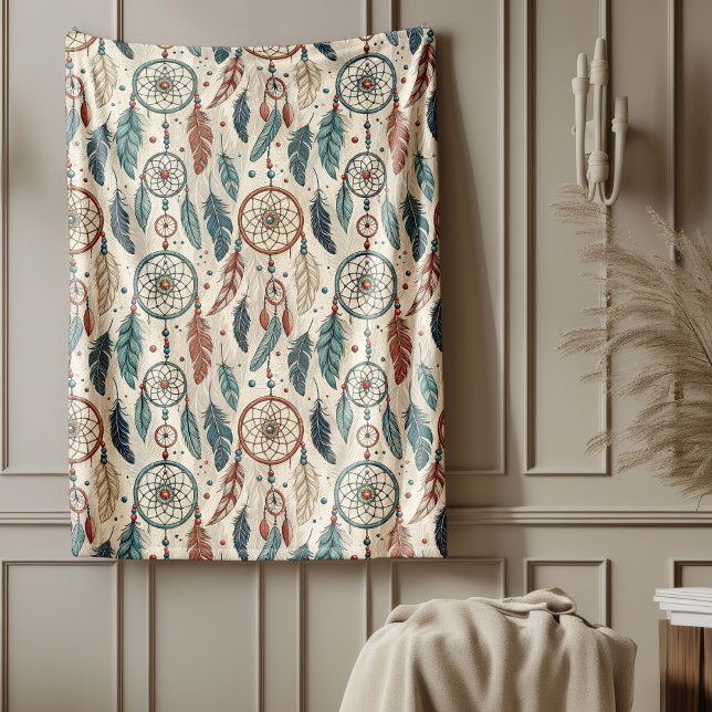 Traditional Ethnic vibrant Tribal dreamcatcher Fleece Blanket (Traditional Ethnic vibrant Tribal dreamcatcher Fleece Blanket)