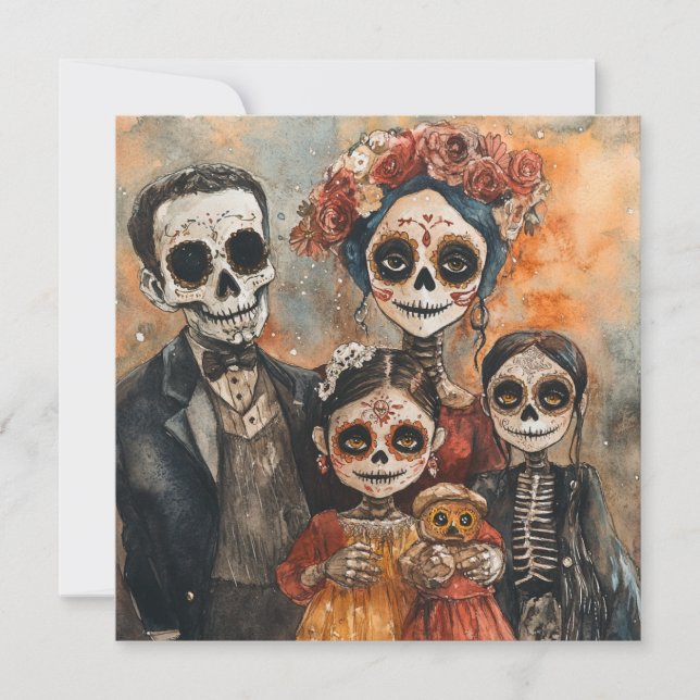 Traditional Family Gathering Dia de los Muertos  Invitation (Front)