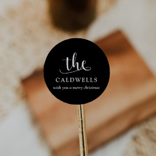 Traditional Family Name Calligraphy Christmas Gift Classic Round Sticker