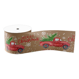 Traditional  Farm  Red Truck Merry Christmas  Grosgrain Ribbon