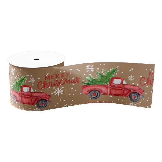 Traditional  Farm  Red Truck Merry Christmas  Grosgrain Ribbon (Spool)