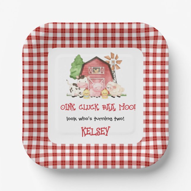 Traditional Farm Theme Birthday Paper Plates (Front)