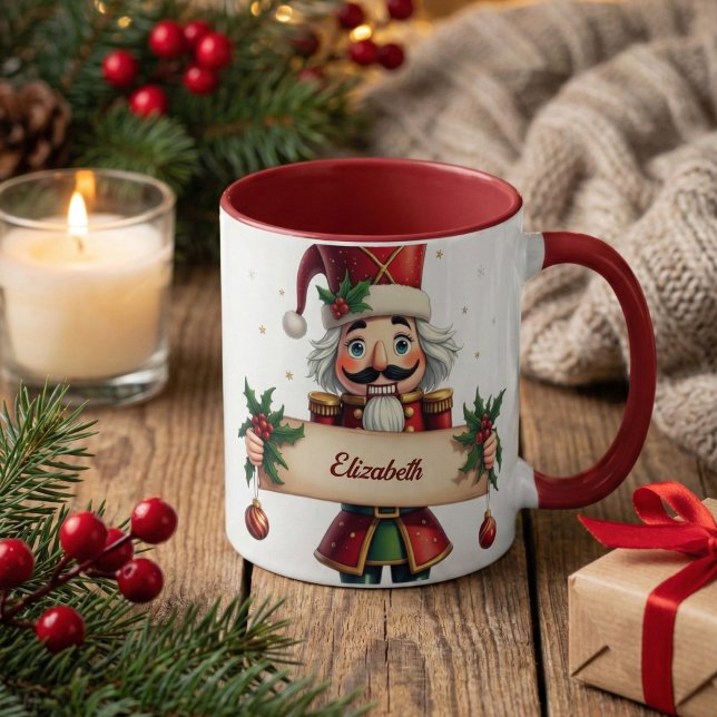 Traditional Festive Nutcracker Christmas Two-Tone Mug (Personalized Nutcracker Christmas Mug with Name – Cozy Holiday Gift)