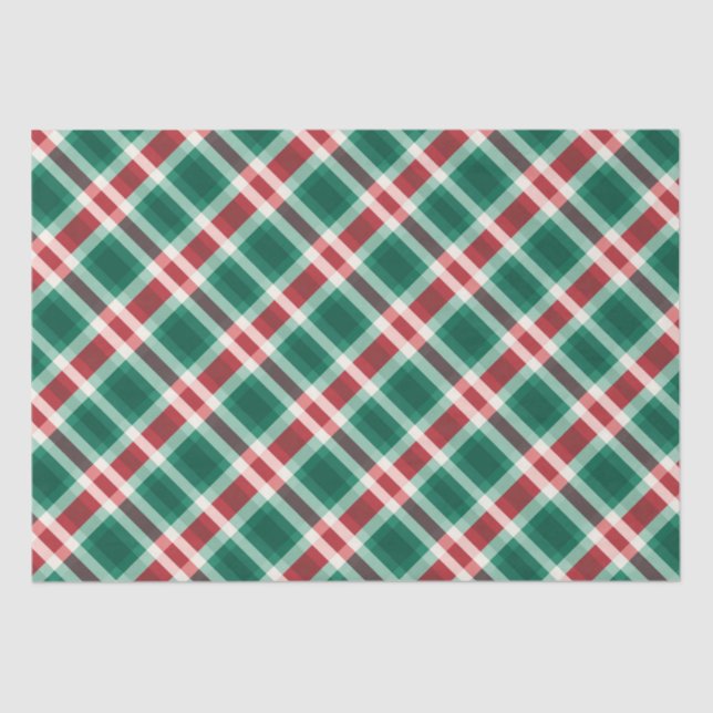 Traditional Festive Red and Green Plaid Tissue Paper (Front)