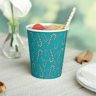 Traditional festive trendy candy cane pattern blue paper cups