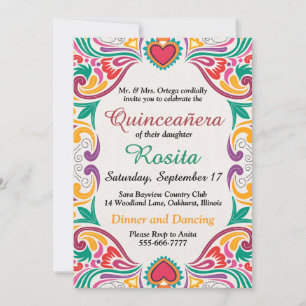 Traditional Fiesta Spanish Border Quinceanera Invitation