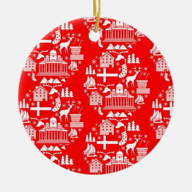 Traditional Finnish Christmas Decor Ceramic Ornament (Front)