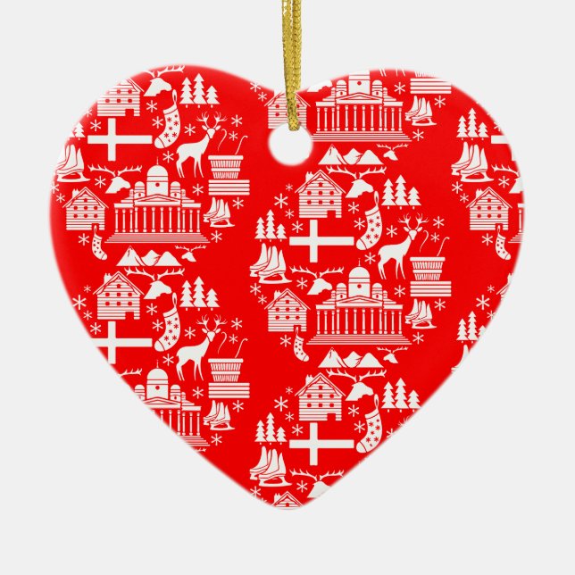 Traditional Finnish Christmas Decor Ceramic Ornament (Front)