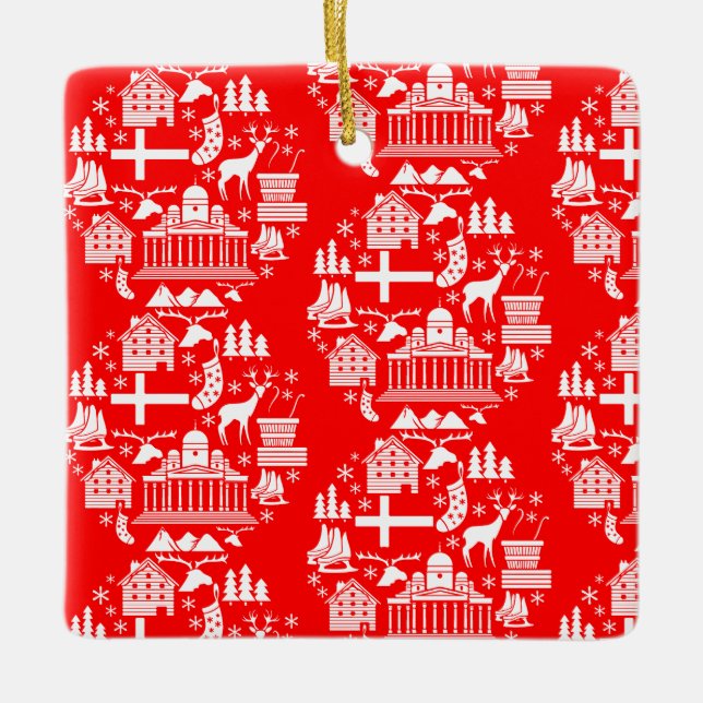 Traditional Finnish Christmas Decor Ceramic Ornament (Front)