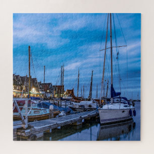 Traditional fishing town night scene jigsaw puzzle
