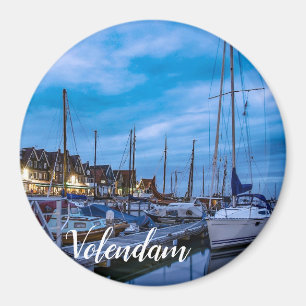 Traditional fishing town night scene magnet