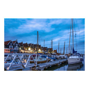 Traditional fishing town night scene photo print