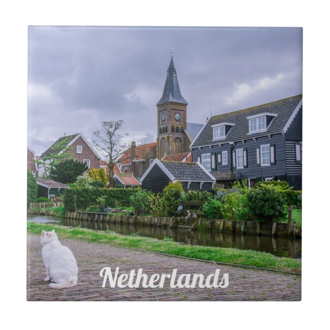 Traditional fishing village Marken in Netherlands Ceramic Tile (Front)