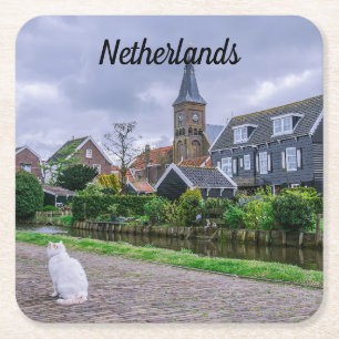 Traditional fishing village Marken in Netherlands Square Paper Coaster