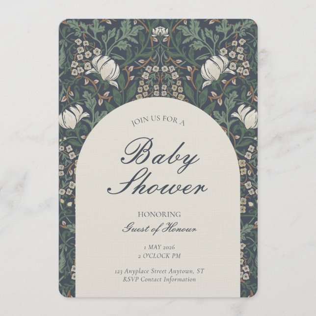 Traditional Floral Arts and Crafts Baby Shower Invitation (Front)