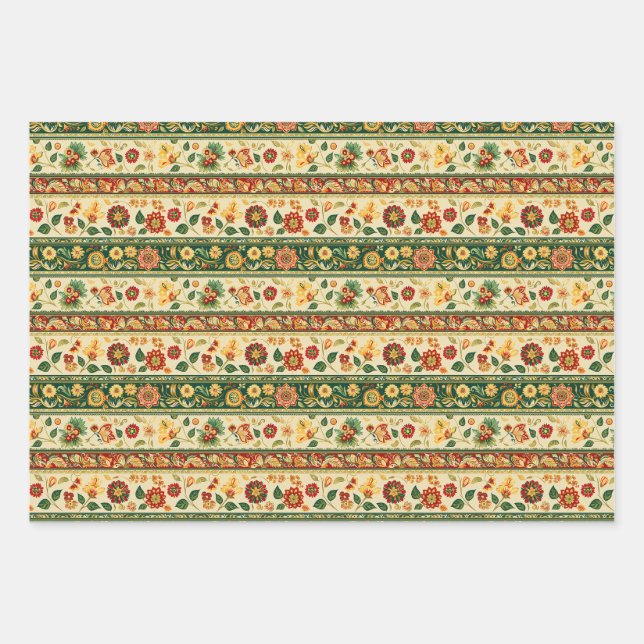 Traditional Floral Indian Wrapping Paper Sheet (Front)