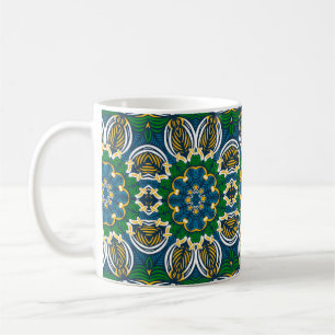 Traditional floral ornament, seamless pattern with coffee mug
