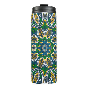 Traditional floral ornament, seamless pattern with thermal tumbler