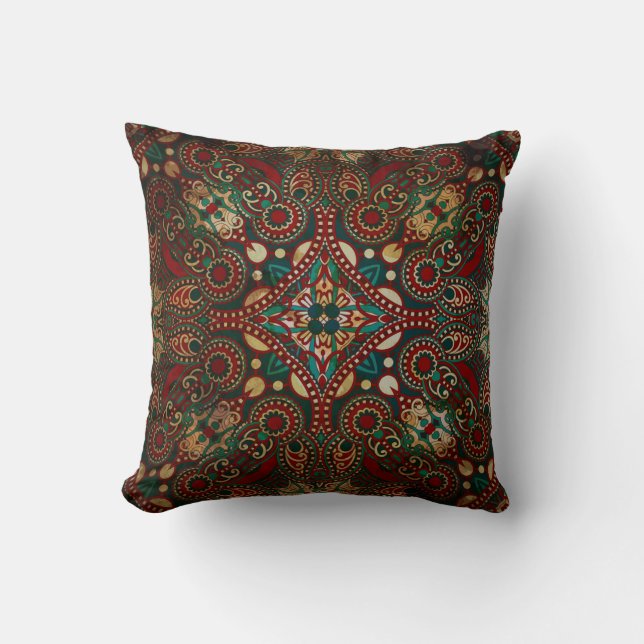 Traditional Floral Paisley Bandanna Grunge Cushion (Front)