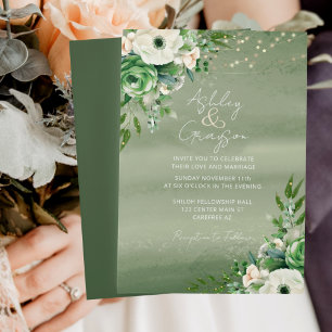 Traditional Floral Sage Green Wedding Invitation